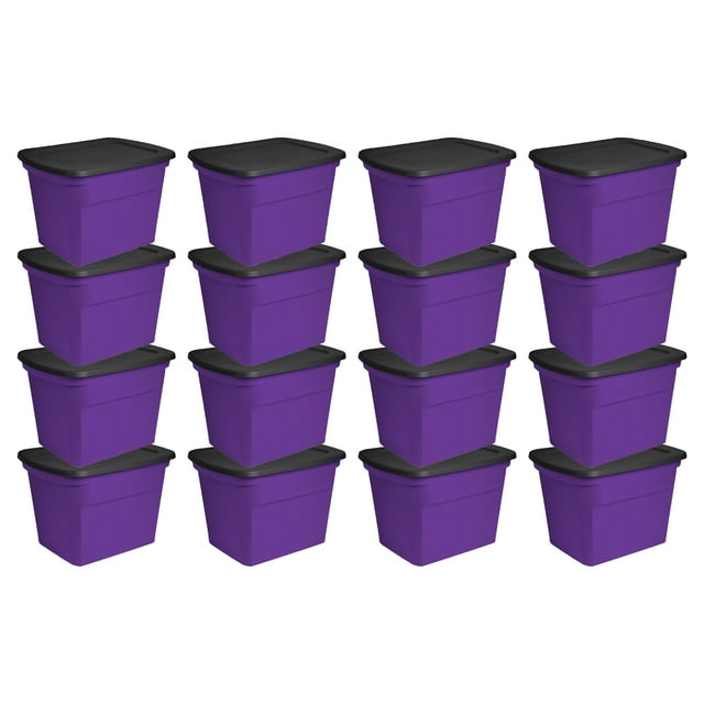 Sterilite 18 Gallon Storage Tote Stackable Plastic Bin with Lid, Purple