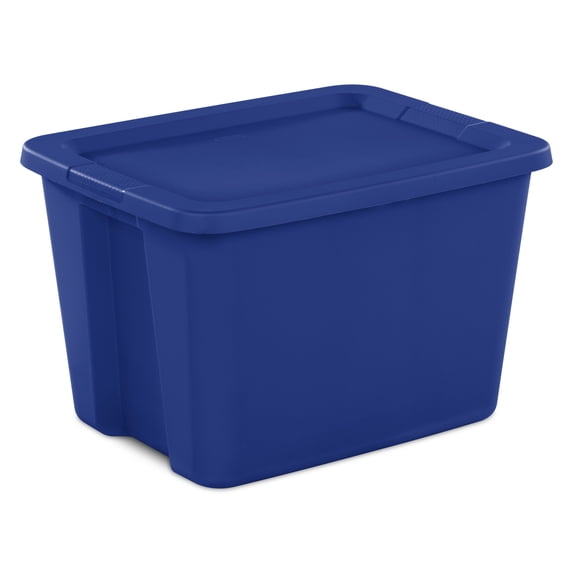 Sterilite 18 Gal. Tote, Plastic Storage Bin with Snap-on Lid, Blue