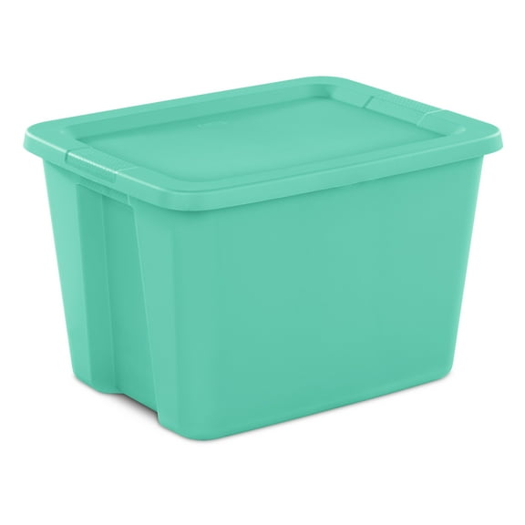 Sterilite 18 Gallon Tote, Plastic Storage Bin with Snap-on Lid, Teal