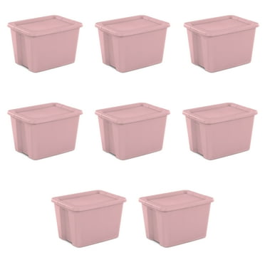 Sterilite Large Storage Bin, 18 Gallon Plastic Storage Container with Snap-On Lid, Light Pink, Pack of 8
