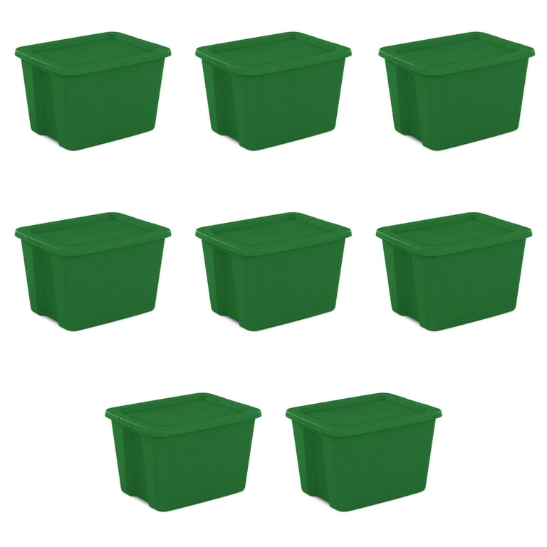 Sterilite 18 Gallon Tote Box Plastic, Elf Green, Set of 8
