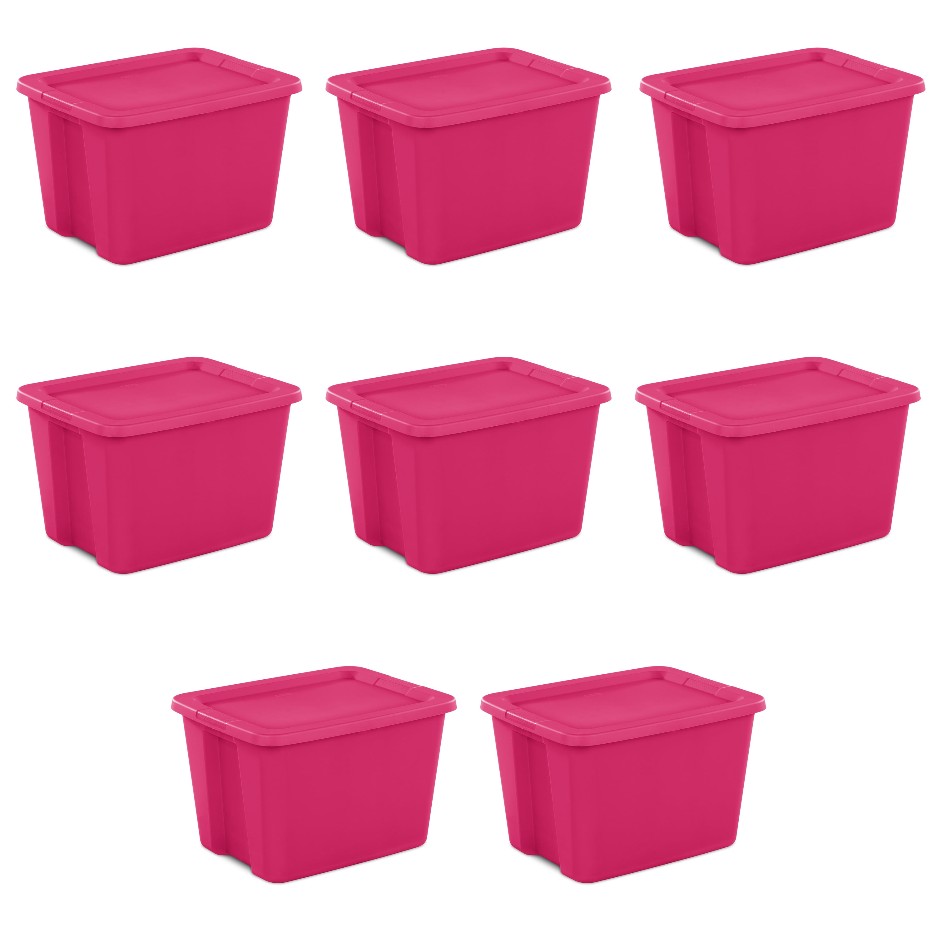 Sterilite 18 Gallon Tote Box Plastic, Fuchsia Burst, Set of 8, Pink