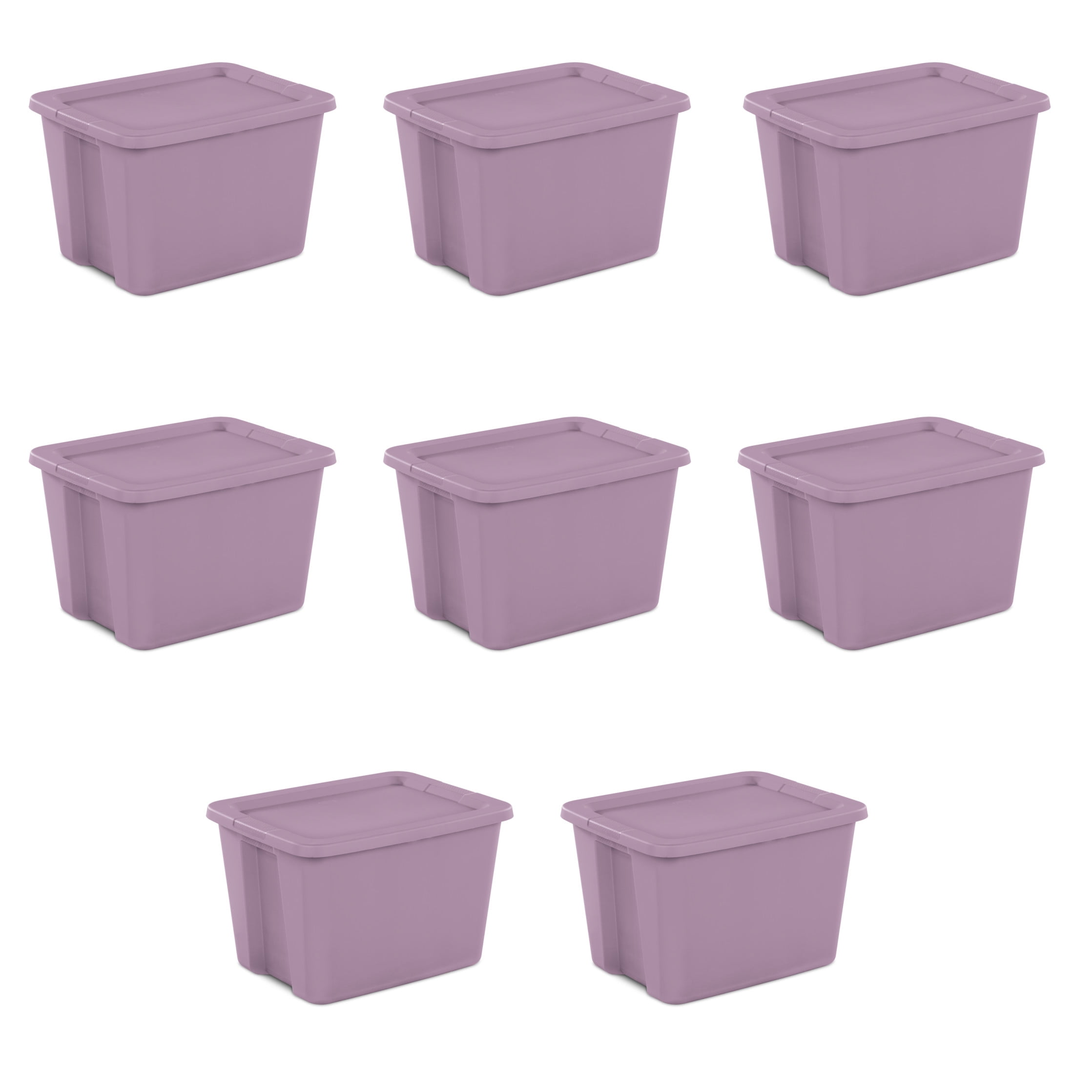 Sterilite Large Storage Bin, 18 Gallon Plastic Storage Container with SnapOn Lid, Lilac, Pack of 8  (图1)