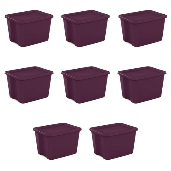 Sterilite 18 Gallon Tote Box Plastic, Red Currant, Set of 8