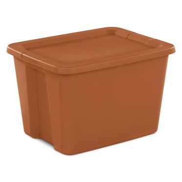 Sterilite Large Storage Bin, 18 Gallon Plastic Storage Container with Snap-On Lid, Orange