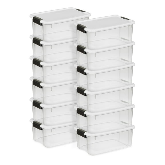 Sterilite 18 Quart Clear Plastic Storage Bin with Latch Lid,  (12 Pack)