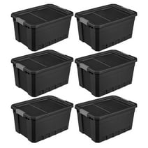Sterilite 19 Gal Rugged Industrial Stackable Storage Tote with Lid, 6 Pack