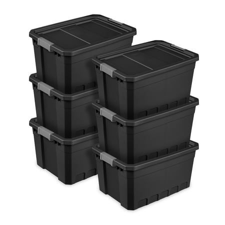 Sterilite 6-Pack 19 Gallon Stacker Tote, Rugged Plastic Storage Bins, Black