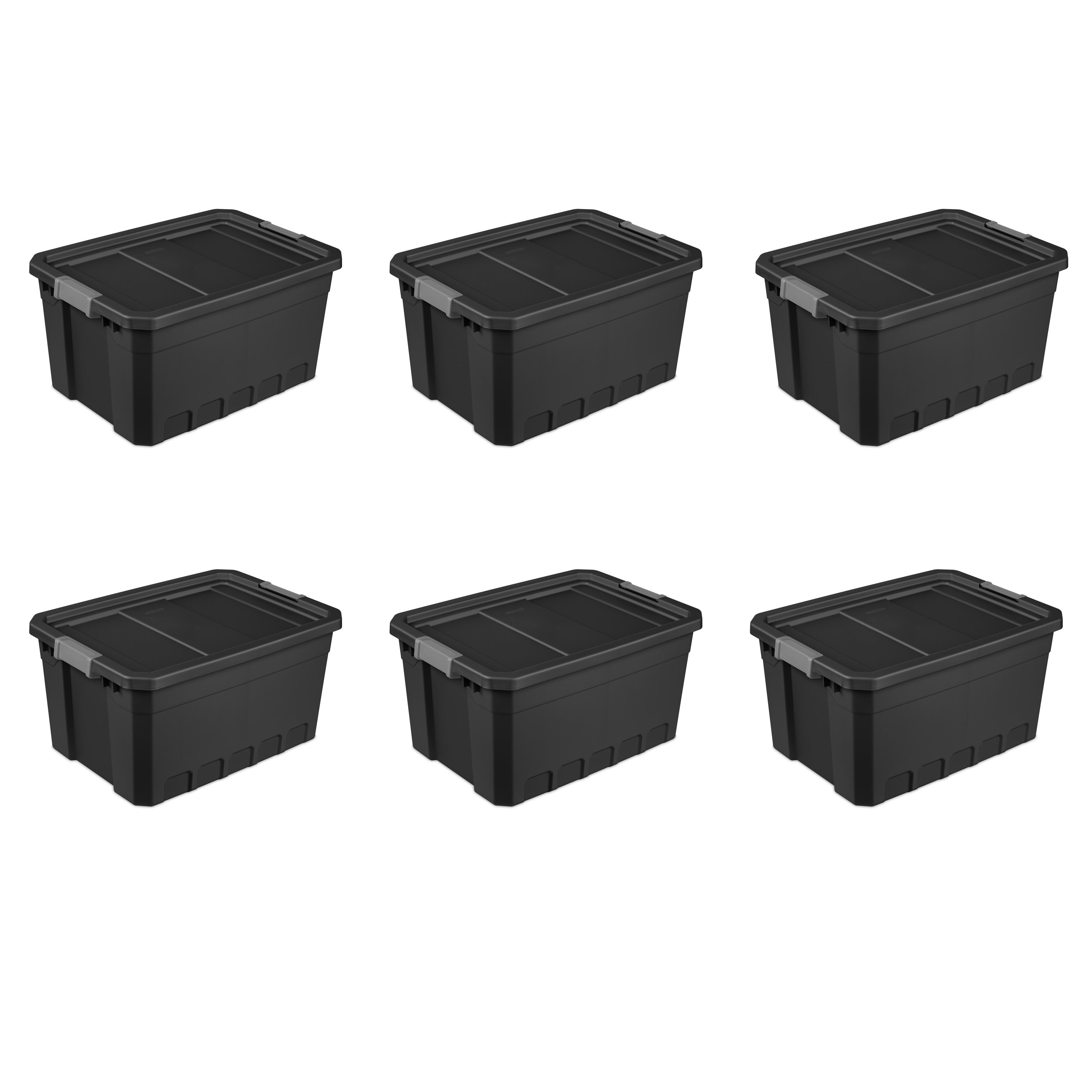 Sterilite 19 Gallon Plastic Stacker Tote, Heavy Duty Lidded Storage Bin  Container for Stackable Garage and Basement Organization, Black, 6-Pack