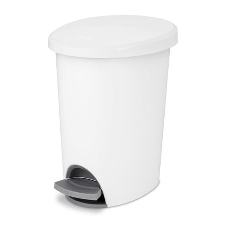 Sterilite Bathroom Trash Can, 2.6 Gallon Small Plastic Garbage Bucket Bin with Step Lid, White, 2 Count