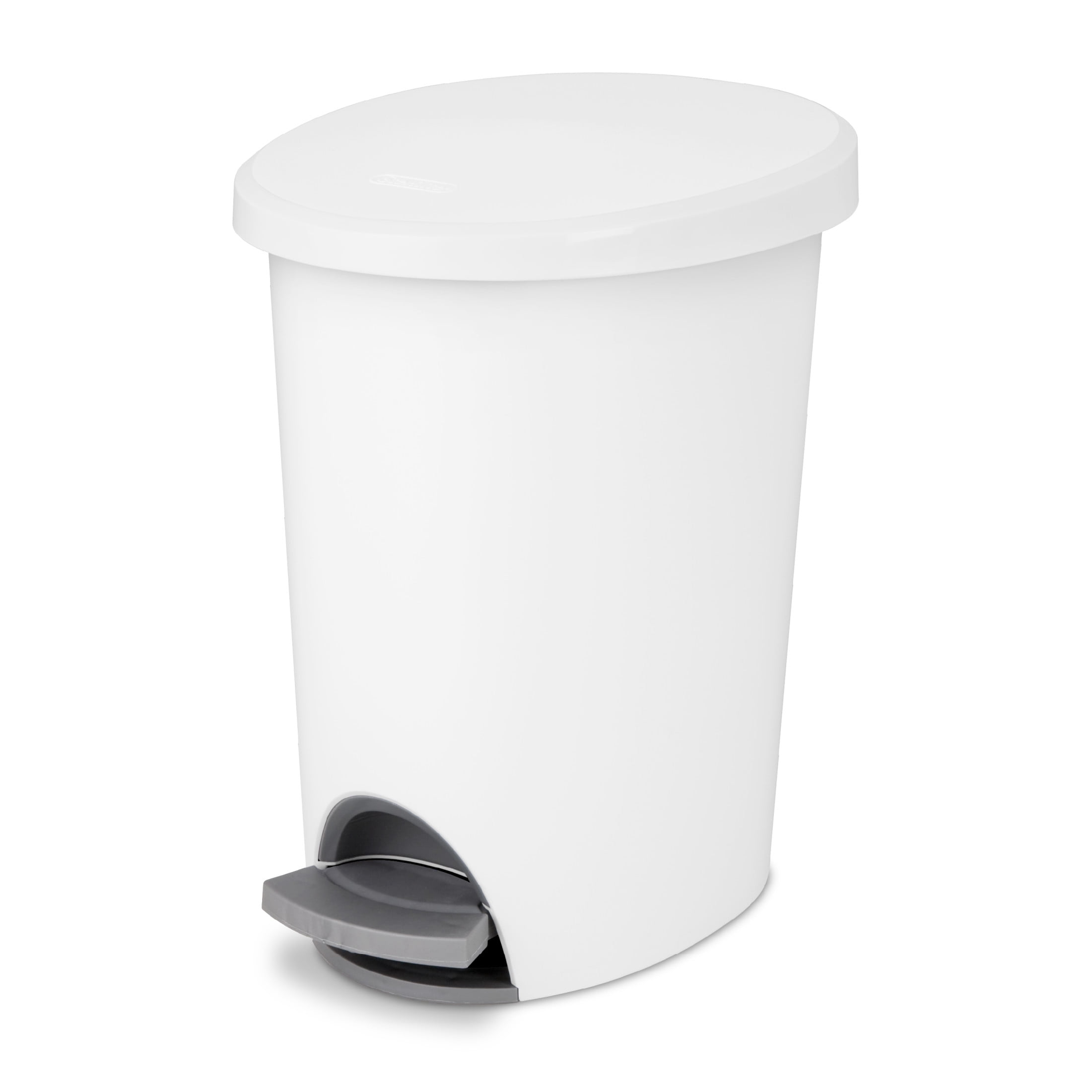 Sterilite Small Bathroom Trash Can, 2.6 Gallon Plastic Garbage Bucket Bin with Step Lid, White