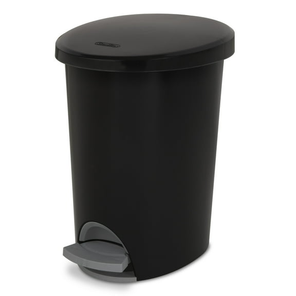 Sterilite Bathroom Trash Can, 2.6 Gallon Small Plastic Garbage Bucket Bin with Step Lid, Black