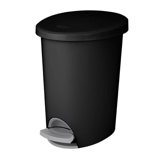 Sterilite Bathroom Trash Can, 2.6 Gallon Small Plastic Garbage Bucket Bin with Step Lid, Black