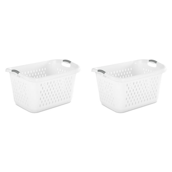 Sterilite 2.7 Bushel Jumbo Plastic Laundry Baskets, White, 2 Pack