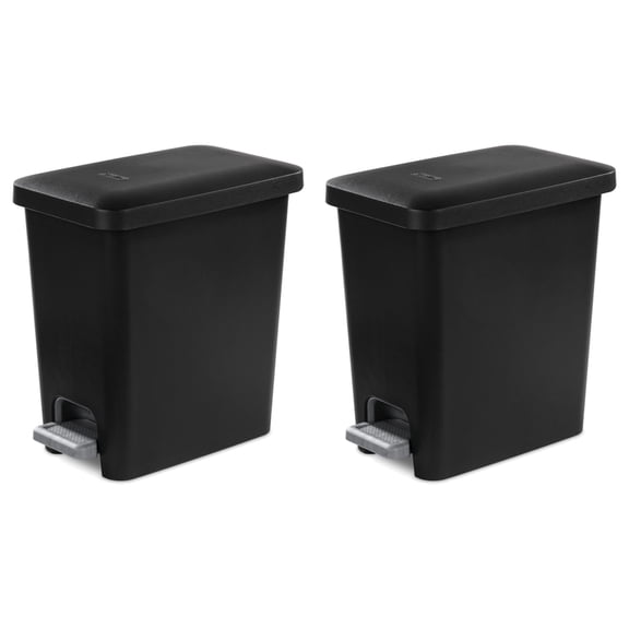 Sterilite Rectangular Step On Wastebasket - 2.7 Gal - 2 Pack, Black