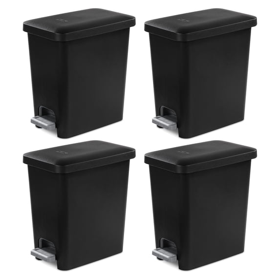 Sterilite 2.7 Gal Rectangular Step On Trash Bin Wastebasket, Black (4 Pack)