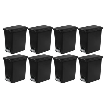 Sterilite 2.7 Gal Rectangular Step On Trash Bin Wastebasket, Black (8 Pack)