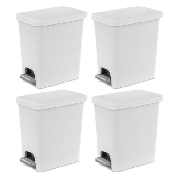 Sterilite 2.7 Gal Rectangular Step On Trash Bin Wastebasket, White (4 Pack)
