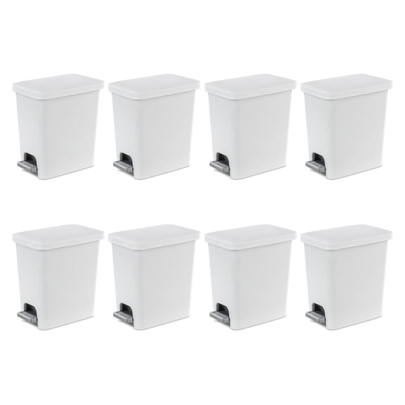 Sterilite 2.7 Gal Rectangular Step On Trash Bin Wastebasket, White (8 Pack)