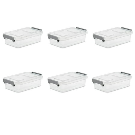 Sterilite 2.7 Quart Clear Storage Bin, Modular Latch Box Storage Container, with Gray Latches and Clear Lid, Pack of 6