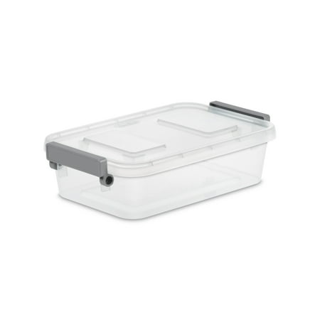 Sterilite Modular 2.7 Quart Small Latching Storage Bin, Clear Plastic Storage Container with Write-on ID Latches, Gray