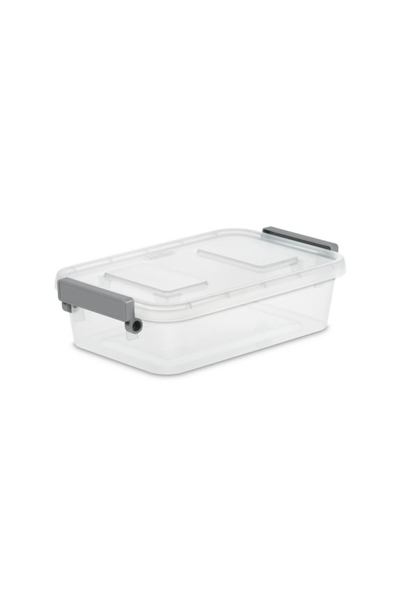 Modular 2.7 Quart Small Latching Storage Bin, Clear Plastic Storage Container with Write-on ID Latches, Gray
