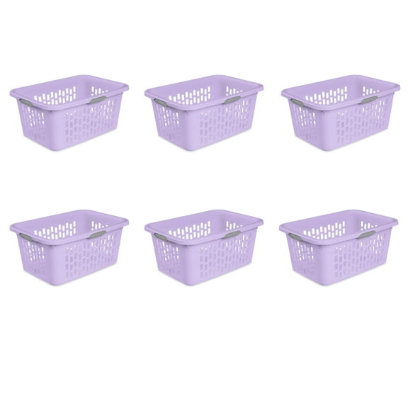 Sterilite Large 2 Bushel Plastic Laundry Basket with 4 Comfort Grip Handles, Lilac, 6 Pack