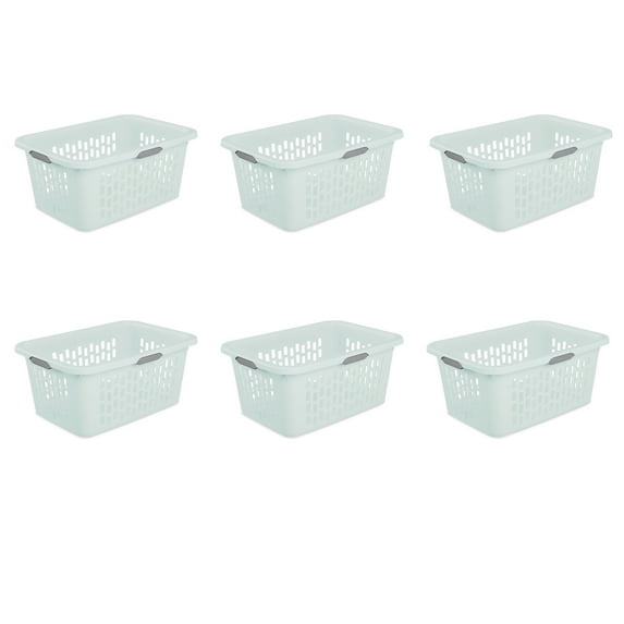 Sterilite Large 2 Bushel Plastic Laundry Basket with 4 Comfort Grip Handles, Mint, 6 Pack