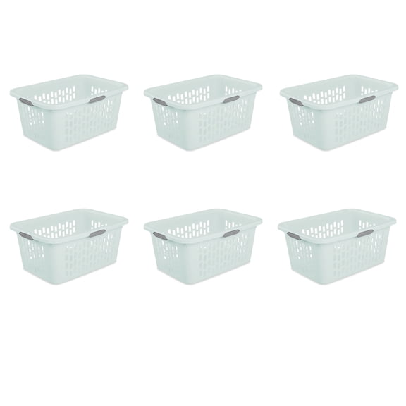 Sterilite Large 2 Bushel Plastic Laundry Basket with 4 Comfort Grip Handles, Mint, 6 Pack
