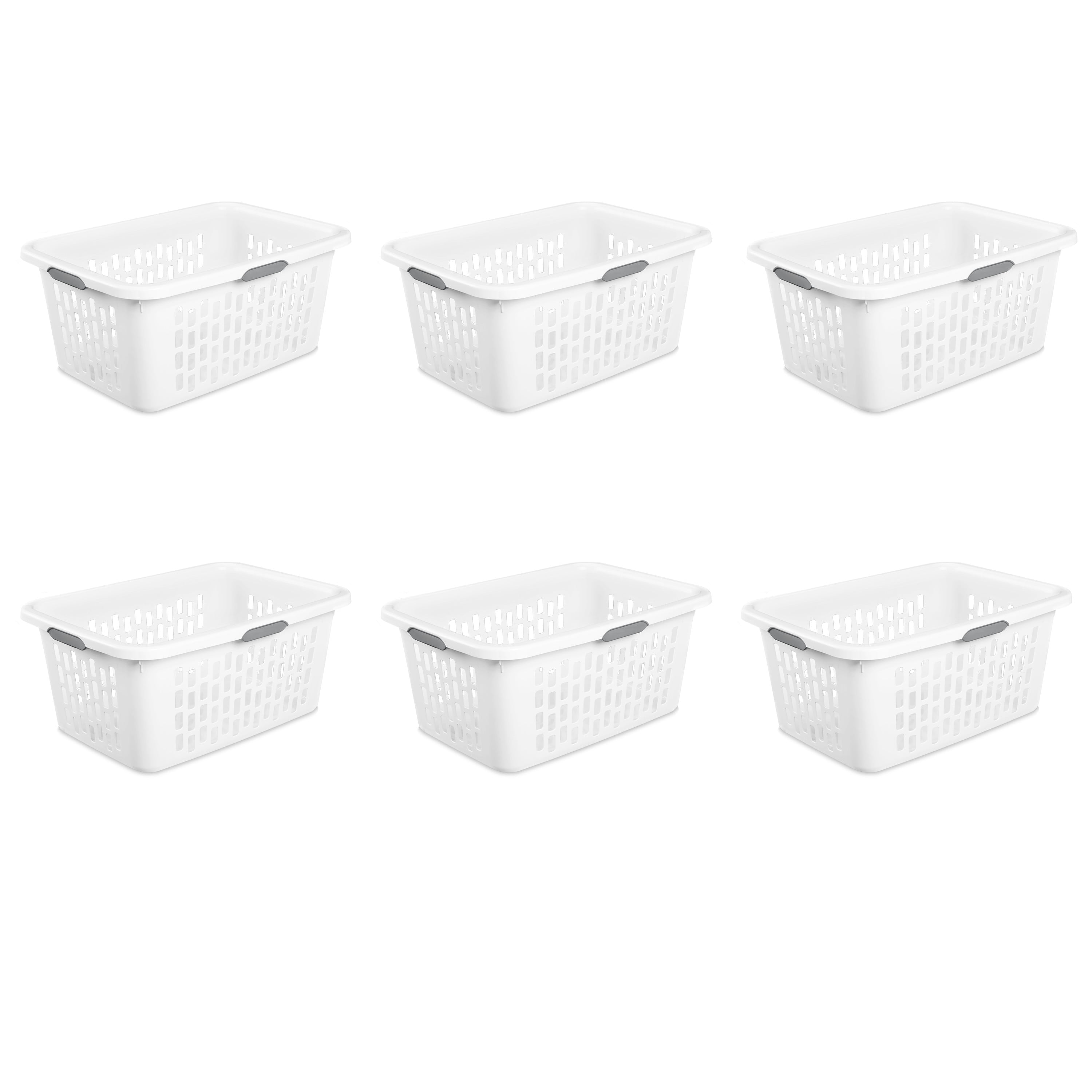 Sterilite 2 Bushel Laundry Basket, Large Plastic Laundry Basket with 4 Comfort Grip Handles, White, 6 Pack - Walmart.com