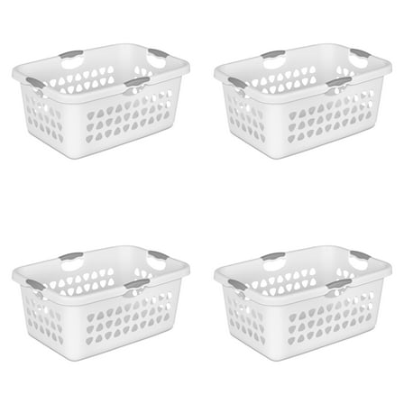 Sterilite 4-Pack 2 Bushel Ultra Laundry Basket, Rectangular Plastic Clothes Hamper, White