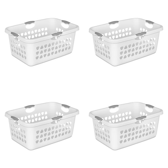Sterilite 4-Pack 2 Bushel Ultra Laundry Basket, Rectangular Plastic Clothes Hamper, White