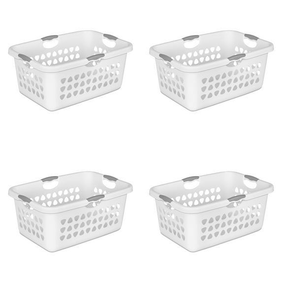 Sterilite 4-Pack 2 Bushel Ultra Laundry Basket, Rectangular Plastic Clothes Hamper, White