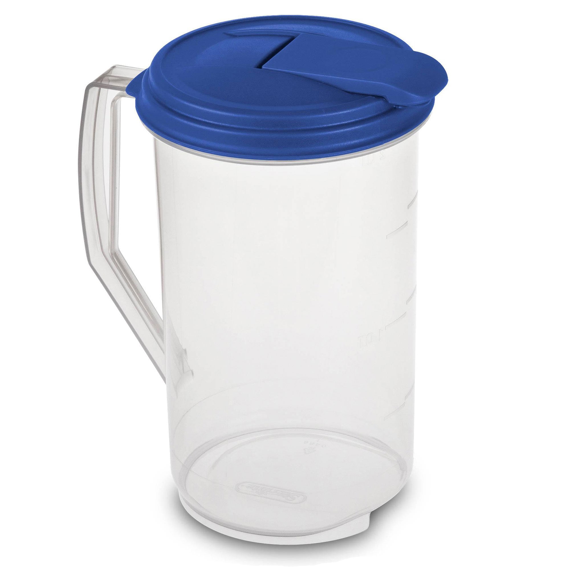 Sterilite 2 Qt Clear Plastic Drink Pitcher with Leak Proof Lid, Blue (18