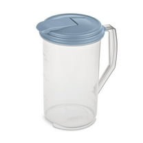 Sterilite 2 Quart Round Pitcher, Clear Plastic, Flip-top Spout, Light Blue