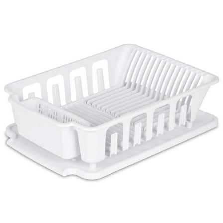 Sterilite 2-piece Large Sink Set Dish Rack Drainer, White 18 3/4" L x 13 3/4" W x 5 1/2" H