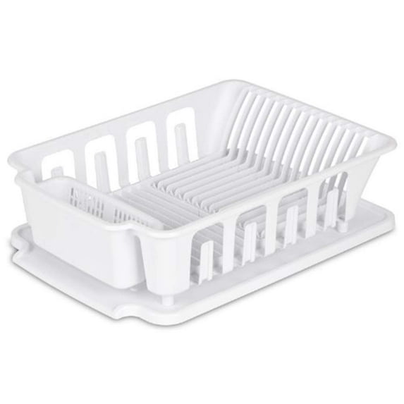 Sterilite 2-piece Large Sink Set Dish Rack Drainer, White 18 3/4" L x 13 3/4" W x 5 1/2" H
