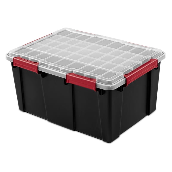 Sterilite 20 Gallon Large Gasket Tote, IP68 WaterProof Plastic Storage Bin with Lid, Gasket Seal and Durable Latches, Black