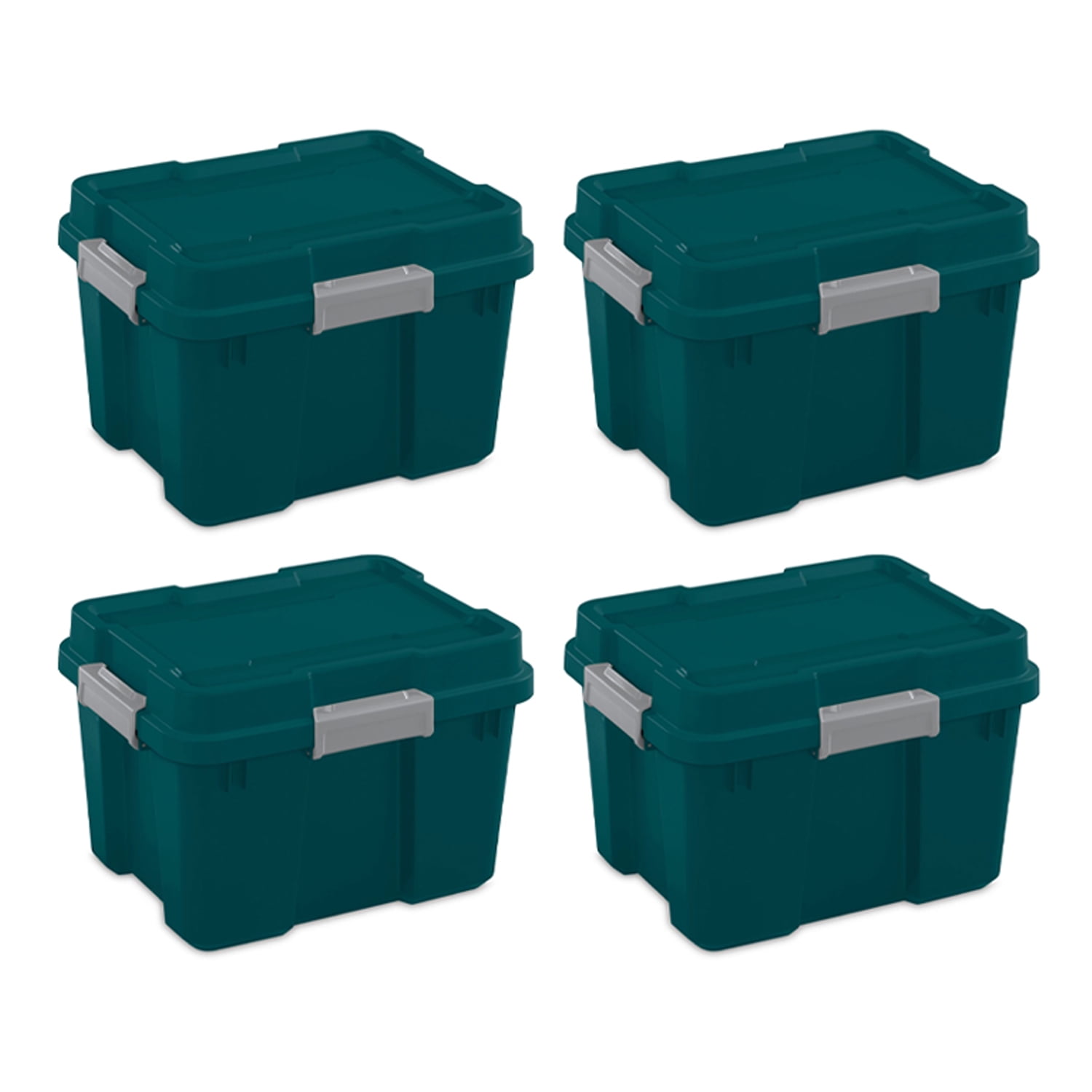 Sterilite 18319Y04 20 Gallon Heavy Duty Plastic Storage Container Box with  Lid and Latches, Yellow/Black (4 Pack)