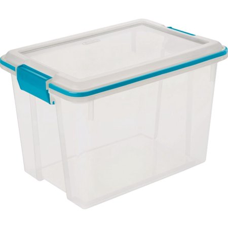 Sterilite 20 Qt Gasket Box, Stackable Storage Bin with Latching Lid and Tight Seal, Plastic Container to Organize Basement, Clear Base and Lid, 1-Pack