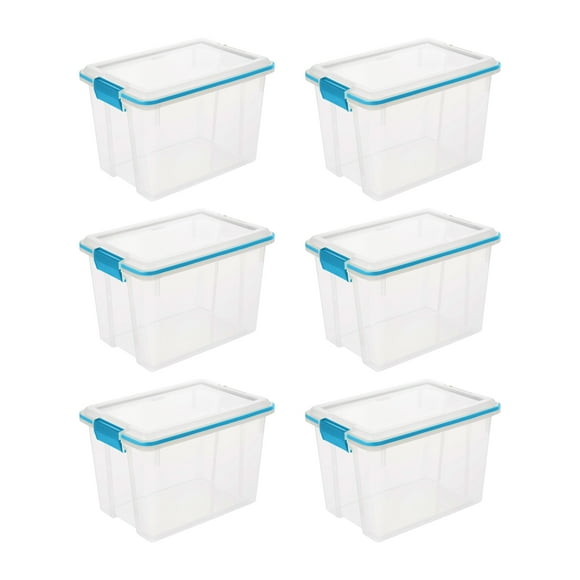 Sterilite 20 Qt Gasket Box, Stackable Storage Bin with Latching Lid, 6 Pack