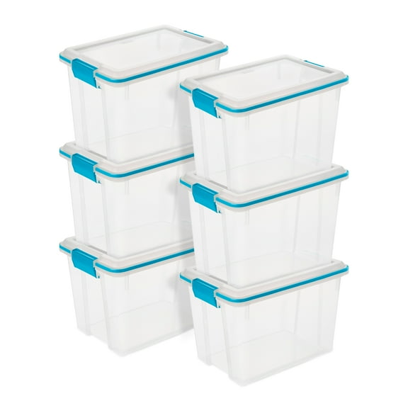 Sterilite 20 Qt Gasket Box, Stackable Storage Bin with Latching Lid, 6 Pack