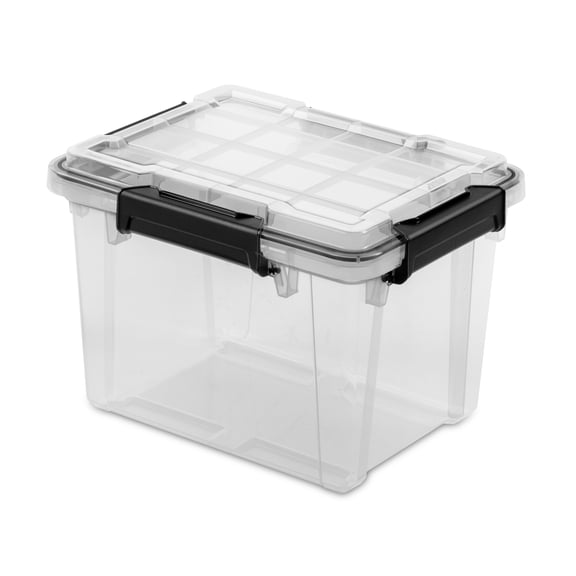 Sterilite 19 Quart Small Gasket Box, IP68 WaterProof Clear Plastic Storage Bin with Lid, Gasket Seal and Durable Latches, Clear
