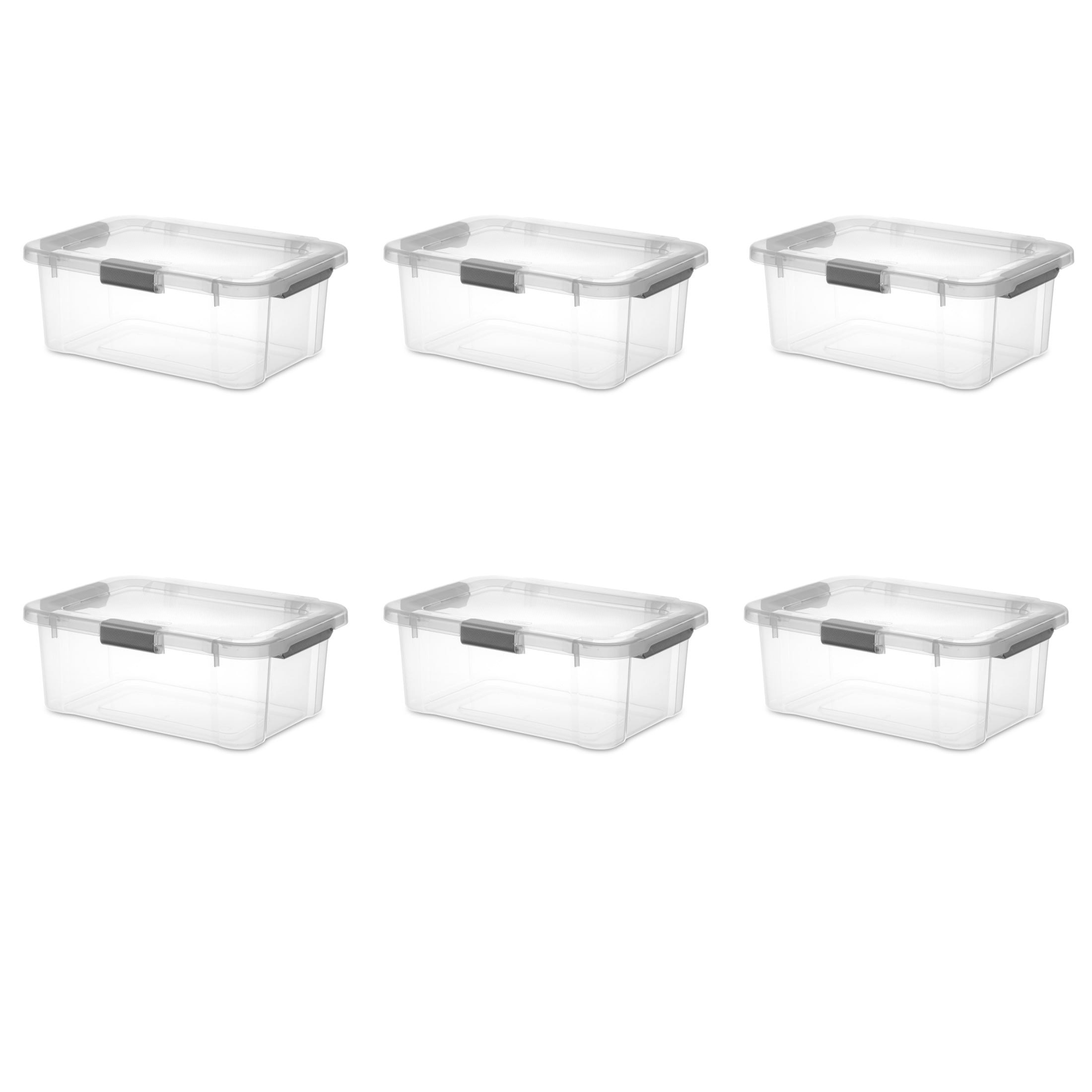 Sterilite 20 Quart HingeLID Clear Storage Bin with Latch Lid and Comfort Grip, Dark Gray, 6 Pack