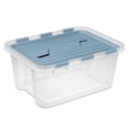 thumbnail image 1 of Sterilite 20 Qt Hinged Lid Storage Box, Plastic Container, Washed Blue, 18 Pack, 1 of 9
