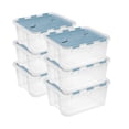 thumbnail image 1 of Sterilite 20 Qt Hinged Lid Storage Box, Plastic Container, Washed Blue, 6 Pack, 1 of 9