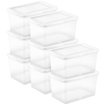 Sterilite 20 Qt Storage Box, Stackable Plastic Container, Home Organizer, White, 8 Pack