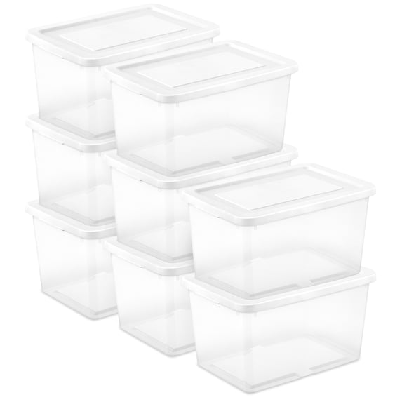Sterilite 20 Qt Storage Box, Stackable Plastic Container, Home Organizer, White, 8 Pack