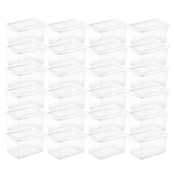 Sterilite 20 Qt Storage Boxes, Clear Plastic Containers with Snap Lids, Set of 24, White