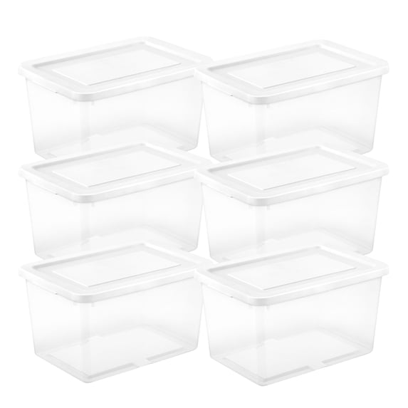 Sterilite 20 Qt Storage Boxes, Clear Plastic Containers with Snap Lids, Set of 6, White